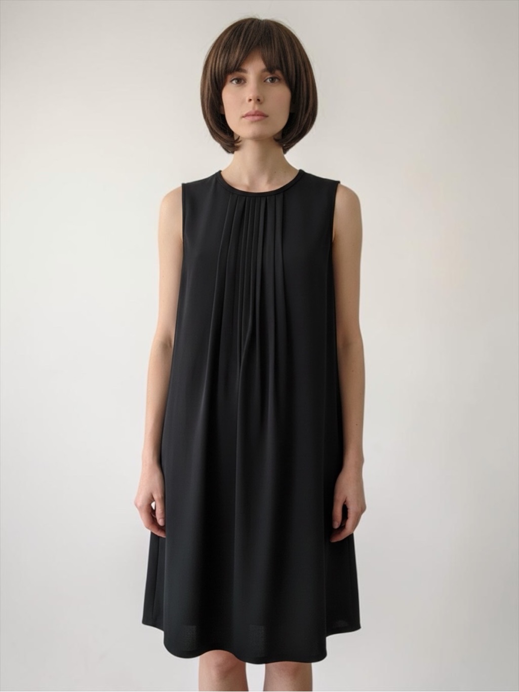 Piazza Sempione Women’s Black Sleeveless Pleated Shift Dress Italy 40|Us 4